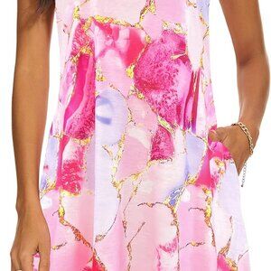Women Summer Sundress Casual Pockets Sleeveless T-Shirt Swing Dress